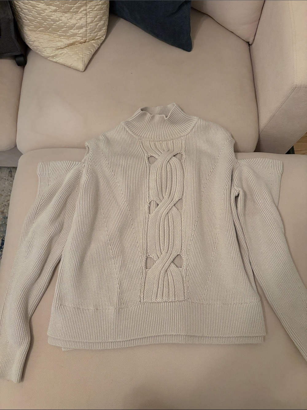 Jonathan Simkhai Cream Cable-Front Mock Neck Sweater